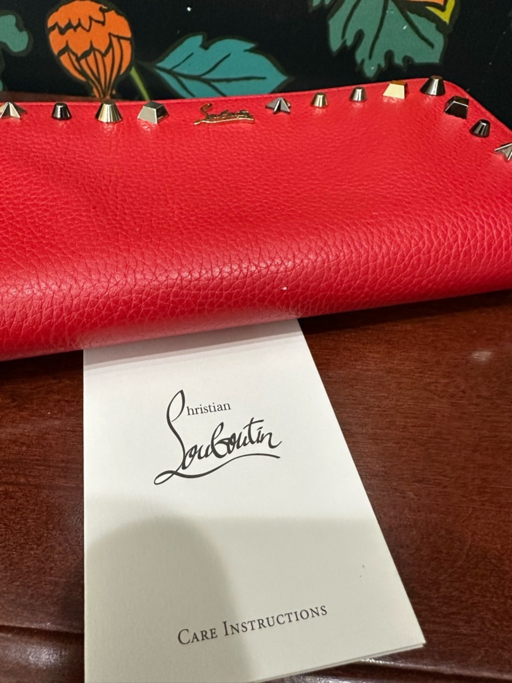 Christian Louboutin Red Studded Zip Around Wallet Leather Spike Star Continental - Picture 14 of 14